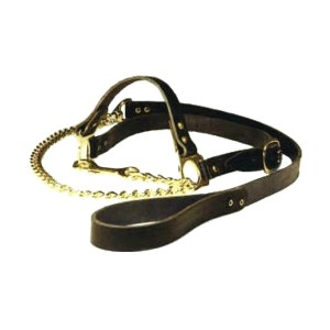 Keuringshalster koe met ketting zwart Leer