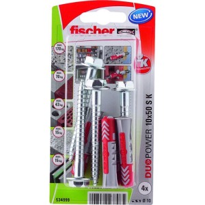 Fischer Plug Duopower 10x50mm met zeskantschroef 4 stuks