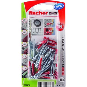 Fischer Plug Duopower 5x25mm met bolkopschroef 18 stuks