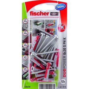 Fischer Plug Duopower 6x30mm met bolkopschroef 12 stuks