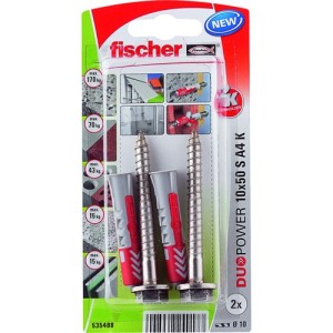 Fischer Plug Duopower 10x50mm met RVS A4 schroef 2 stuks
