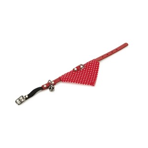 Kattenhalsband leer met bel en doek rood  32x1x0,2 cm