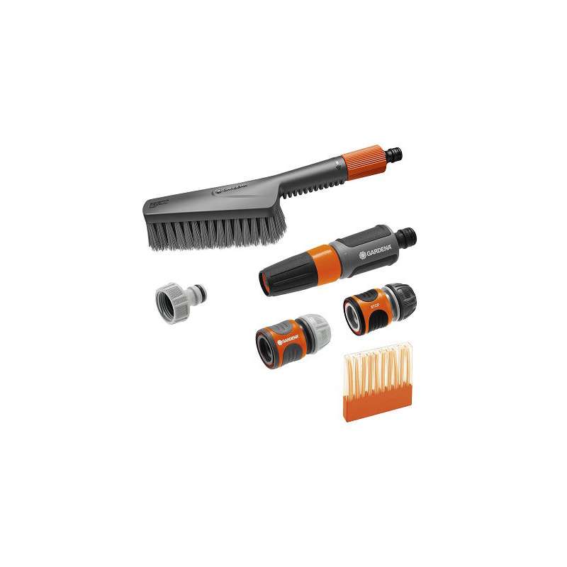 Cleansystem schoonmaakset met borstel S soft, zeepstaafjes en aansluitstukken Gardena