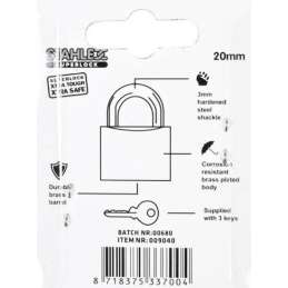 Hangslot Stahlex 20mm met 3 sleutels