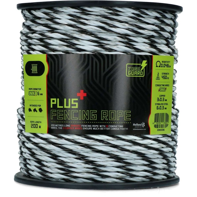 ZoneGuard Plus afrasteringskoord 6 mm zwart en wit 200 m