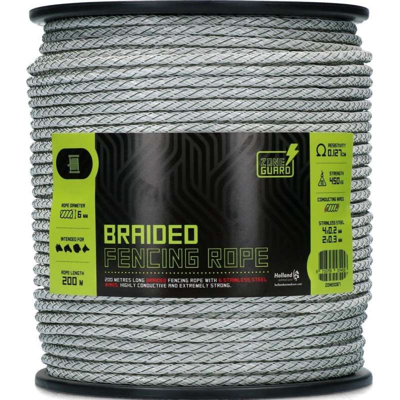 Gevlochten afrasteringskoord 6 mm wit groen 200 m