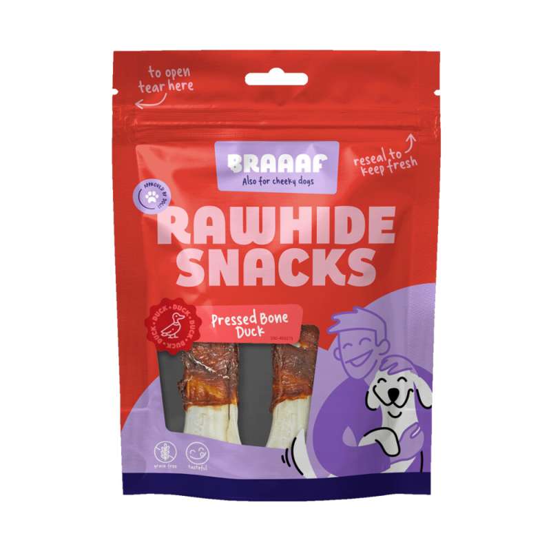 Braaaf rawhide hondensnack geperst been eend 12,5 cm 2 stuks