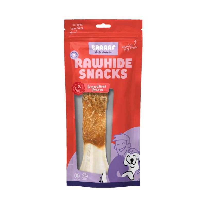 Braaaf rawhide hondensnack geperst been kip 20 cm