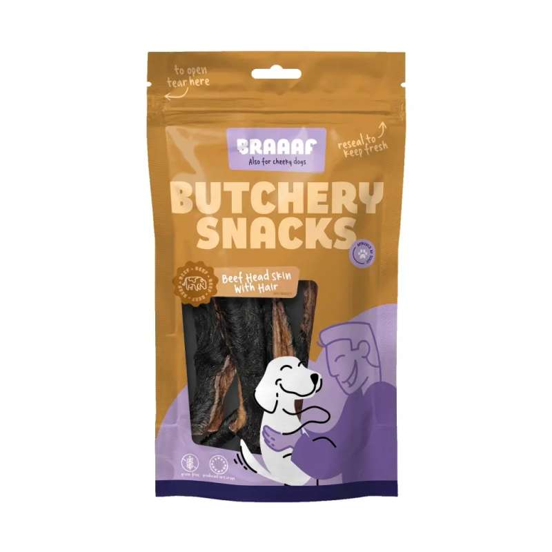 Braaaf Butchery Hondensnacks Runderkophuid met haar 150 gram