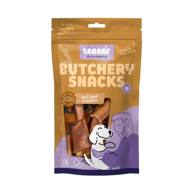 Braaaf Butchery Hondensnacks Runderkophuid stukjes 150 gram