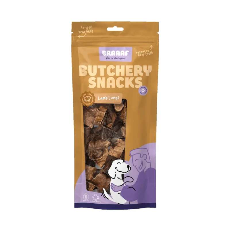 Braaaf Butchery Hondensnacks Lamslongen 85 gram