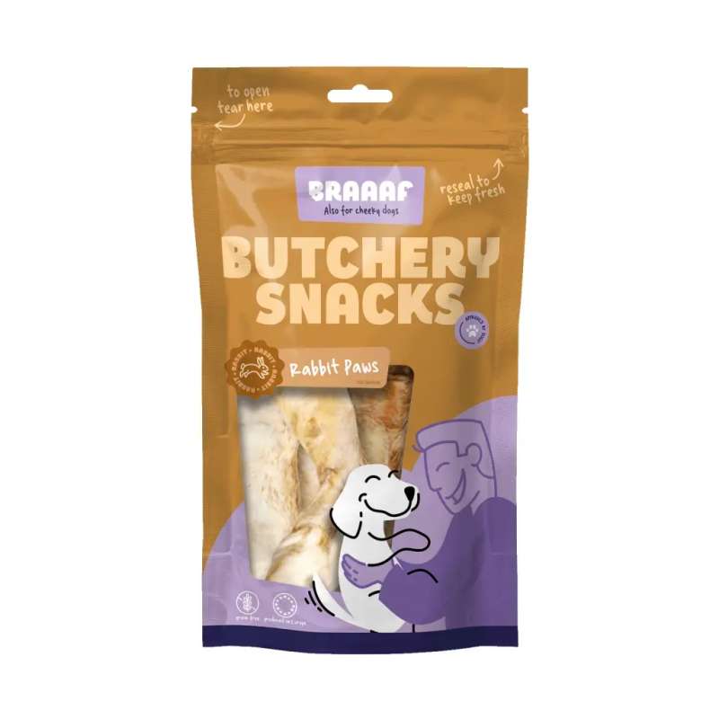 Braaaf Butchery Hondensnacks Konijnenpootjes 100 gram