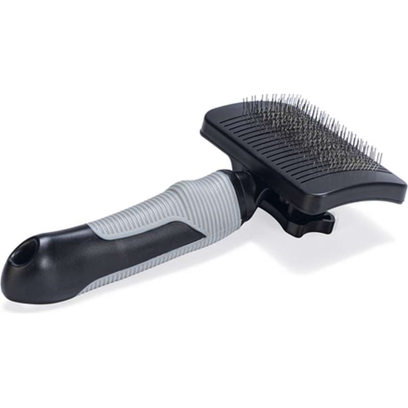 Beeztees honden slickerborstel groot zelfreinigend zwart/grijs