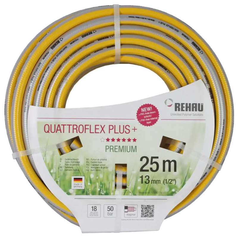 Tuinslang 1/2 inch 25m quattroflex getricoteerd no torsion white plus