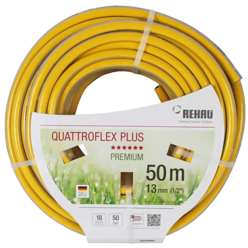 Gele tuinslang quattroflex getricoteerd no torsion white plus 1/2 inch 50 meter
