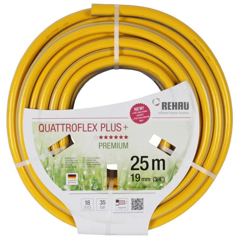 Gele tuinslang quattroflex getricoteerd no torsion white plus 3/4 inch 25m