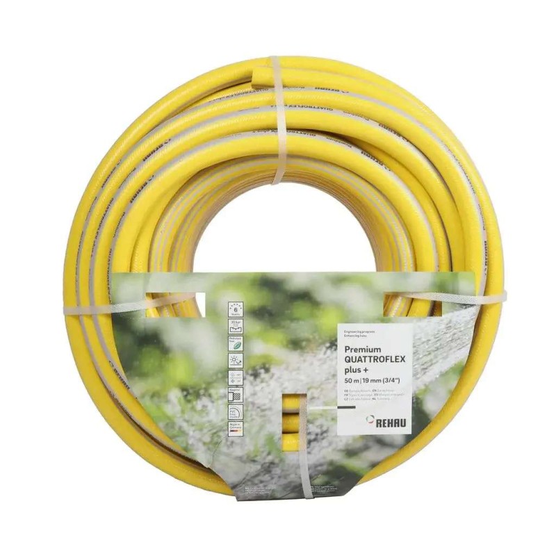 Gele tuinslang quattroflex getricoteerd no torsion white plus 3/4 inch 50m