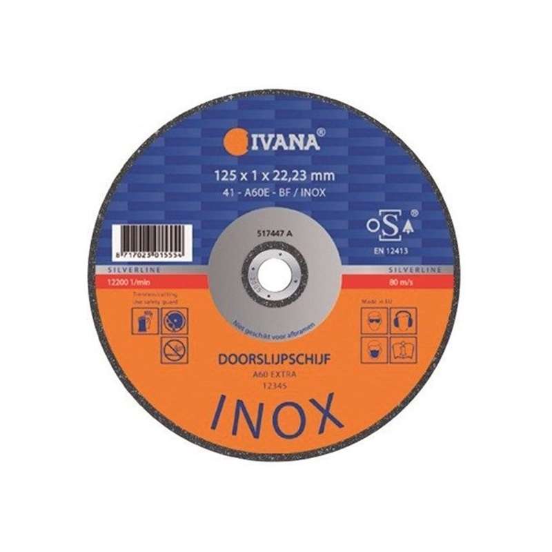 Doorslijpschijf Inox vlak 125 x 1 x 22.2mm