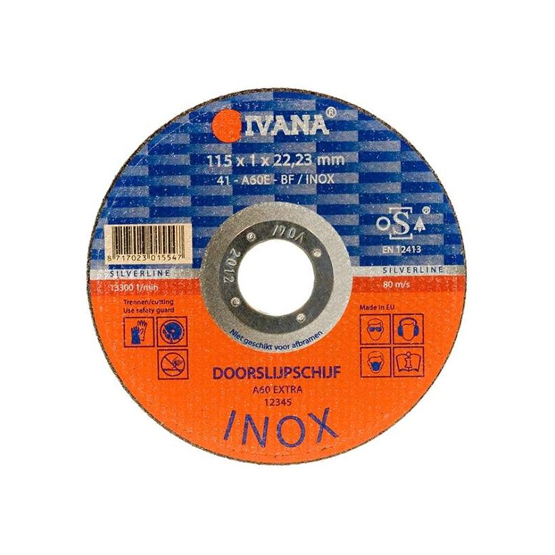 Doorslijpschijf Inox vlak 115 x 1 x 22.2mm