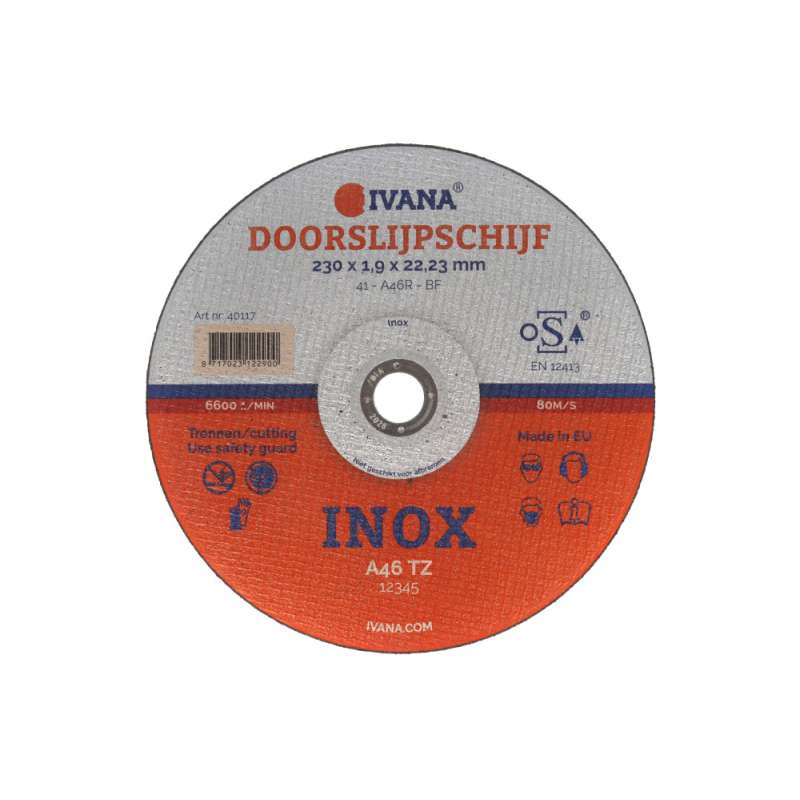 Doorslijpschijf Inox vlak 230 x 1.9 x 22.2mm