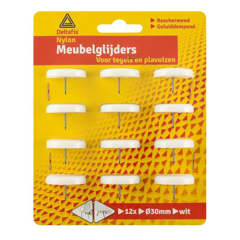 Meubelglijder nylon met nagel wit 30 mm 12 stuks