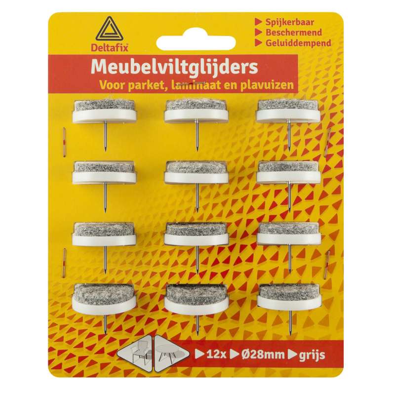 Meubelglijder vilt met nagel grijs 28 mm 12 stuks