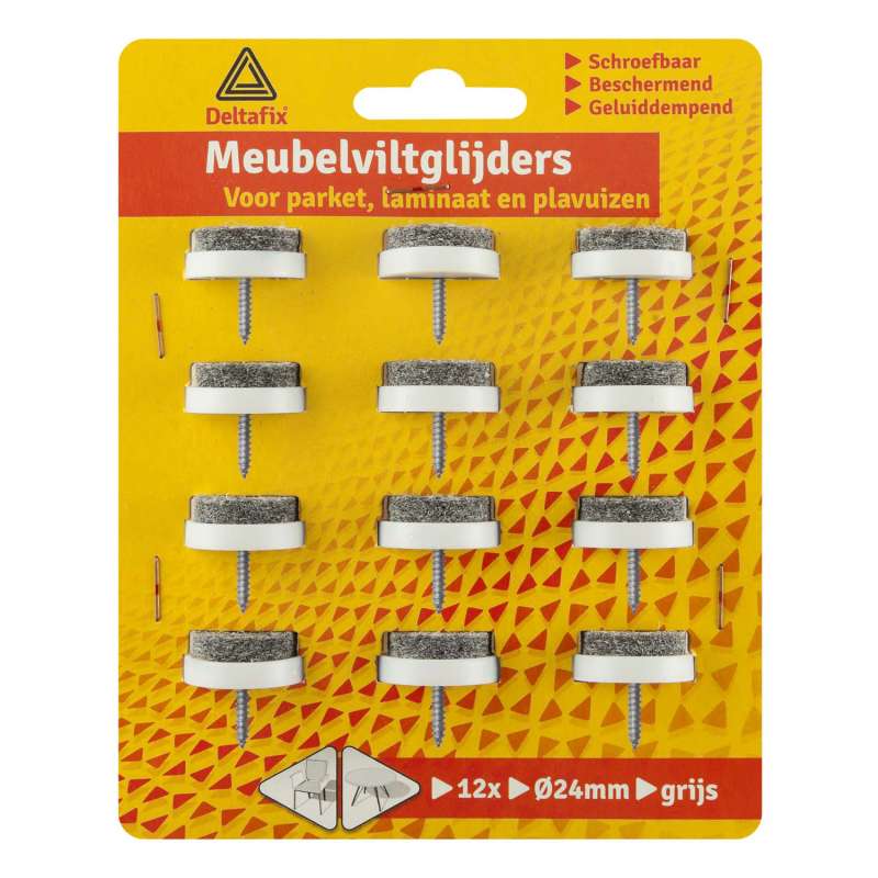 Meubelglijder vilt met schroef grijs 24 mm 12 stuks