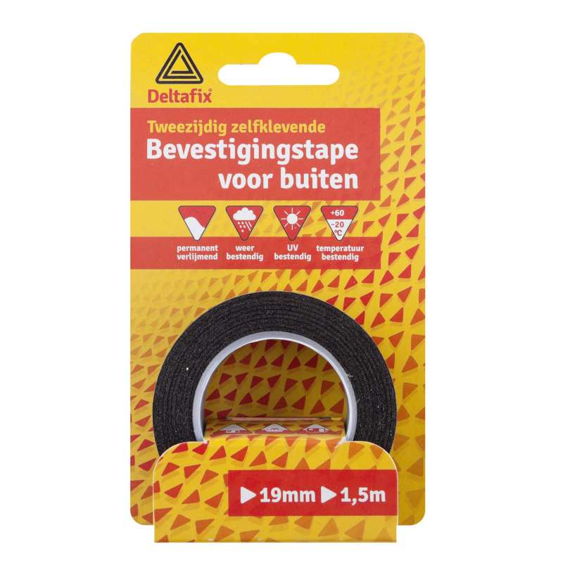 Bevestigingstape dubbelzijdig zelfklevend voor buiten zwart 19 mm x 0.8mm 1,5M