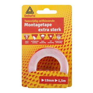 Bevestigingstape dubbelzijdig zelfklevend extra sterk transparant 19 mm x 1.0mm 1,5M