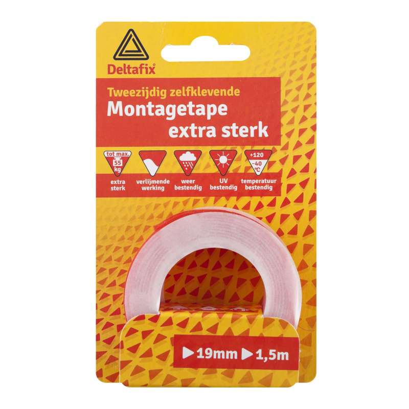 Bevestigingstape dubbelzijdig zelfklevend extra sterk transparant 19 mm x 1.0mm 1,5M