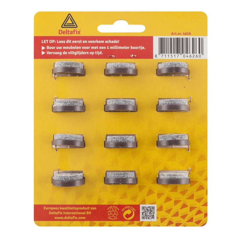 Meubelglijder vilt grijs met nagel houder bruin 24 mm 12 stuks