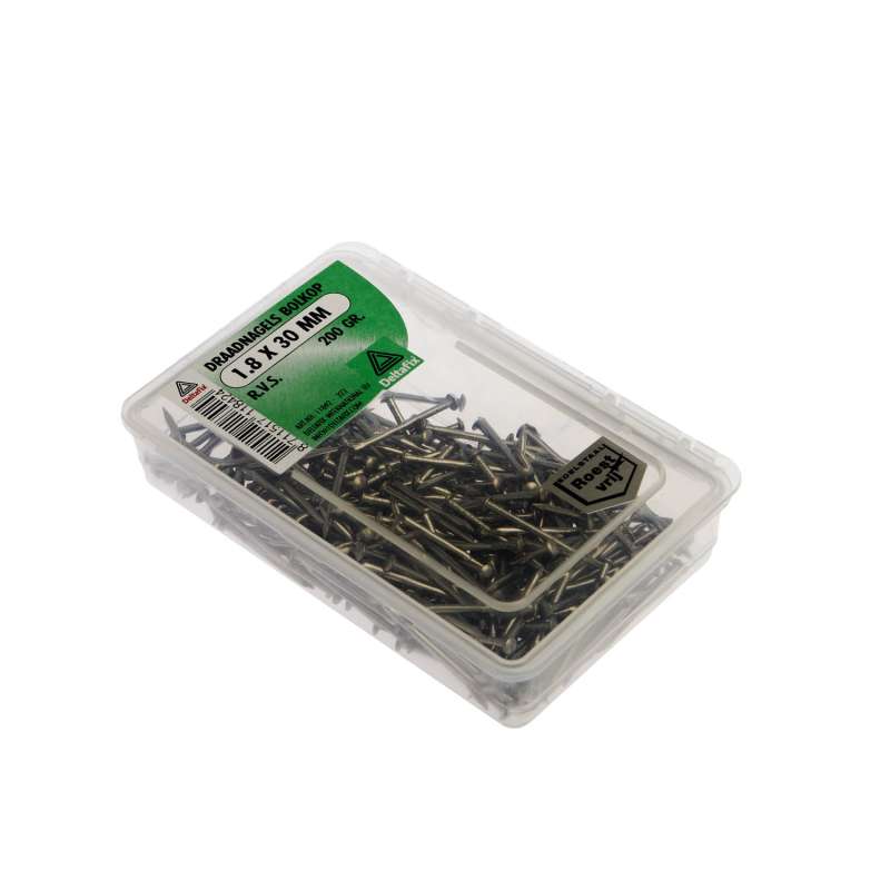 Draadnagel bolkop rvs a2 1.8 x 30 mm 200gr