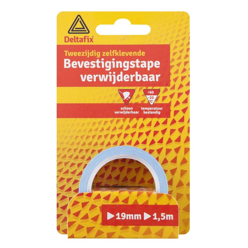 Bevestigingstape dubbelzijdig zelfklevend verwijderbaar wit 19 mm x 0.5mm 1.5M