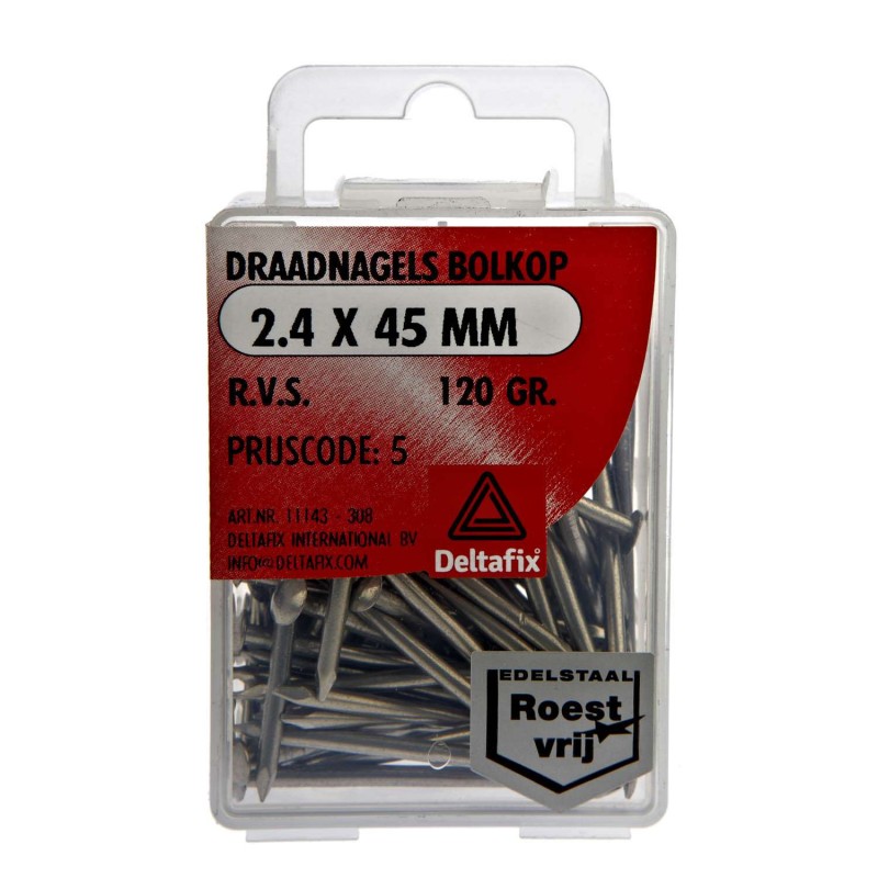 Draadnagel bolkop rvs a2 2.4 x 45 mm 120gr