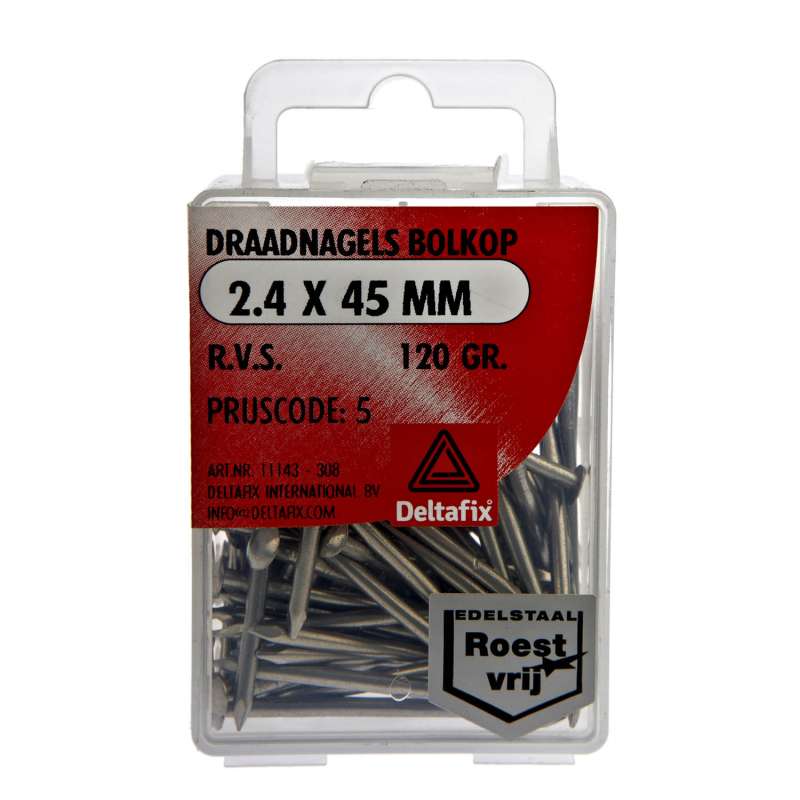 Draadnagel bolkop rvs a2 2.4 x 45 mm 120gr