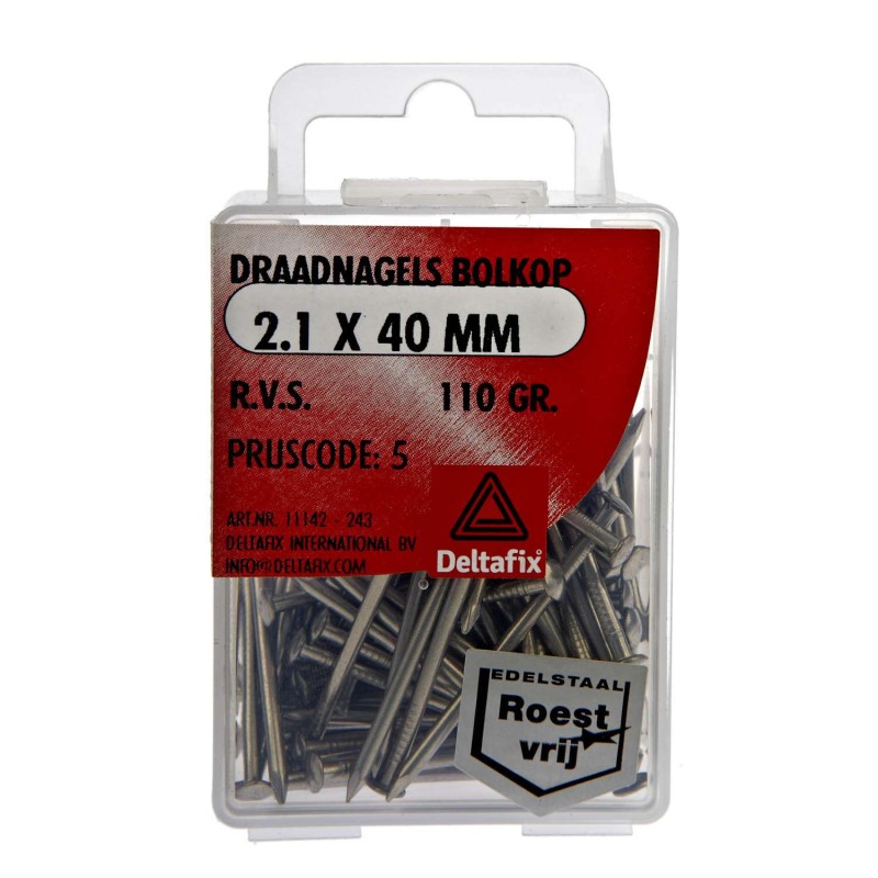 Draadnagel bolkop rvs a2 2.1 x 40 mm 110gr