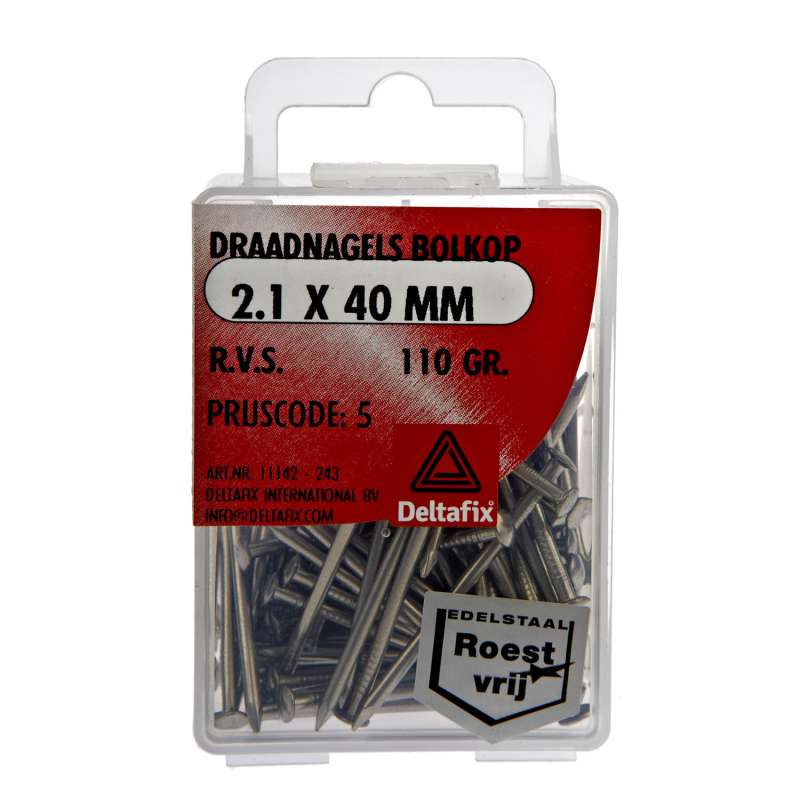 Draadnagel bolkop rvs a2 2.1 x 40 mm 110gr