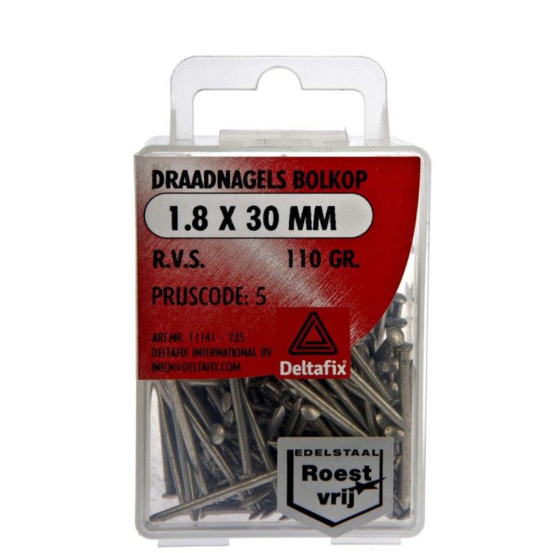 Draadnagel bolkop rvs a2 1.8 x 30 mm 110gr