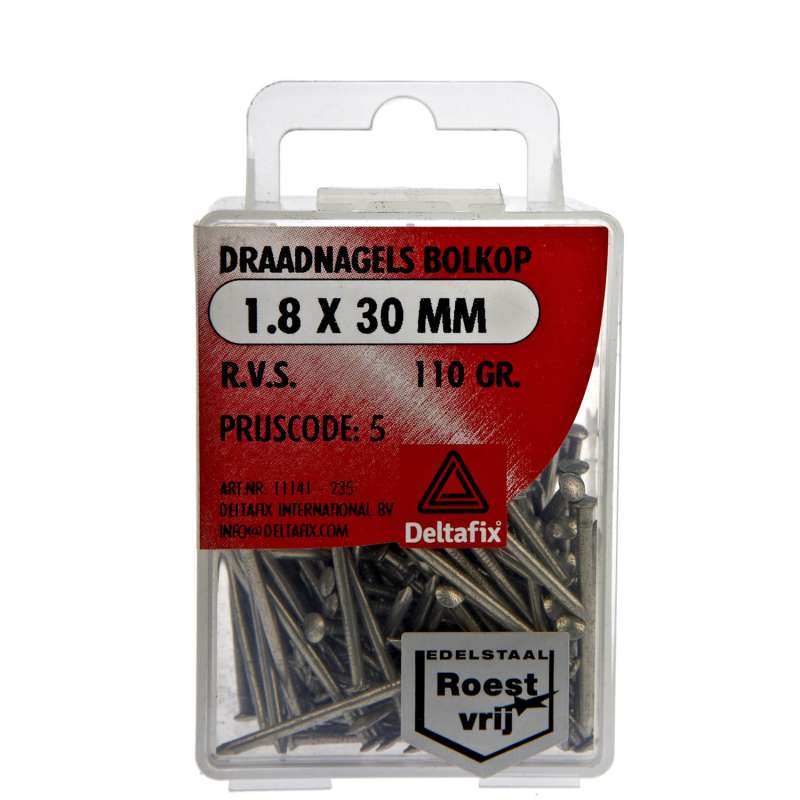 Draadnagel bolkop rvs a2 1.8 x 30 mm 110gr