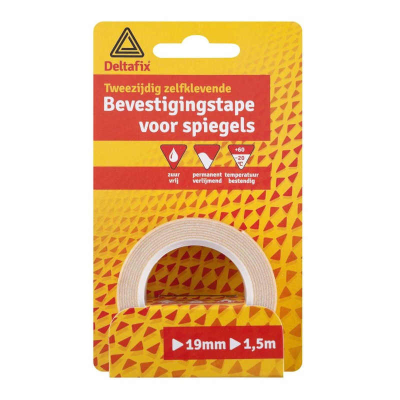 Dubbelzijdig bevestigingstape voor spiegels wit 19 mm x 1.0mm 1,5M