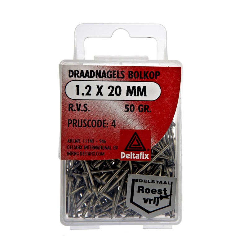 Draadnagel bolkop rvs a2 1.2 x 20 mm 50gr