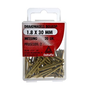 Draadnagel bolkop messing 1.8 x 30 mm 20gr