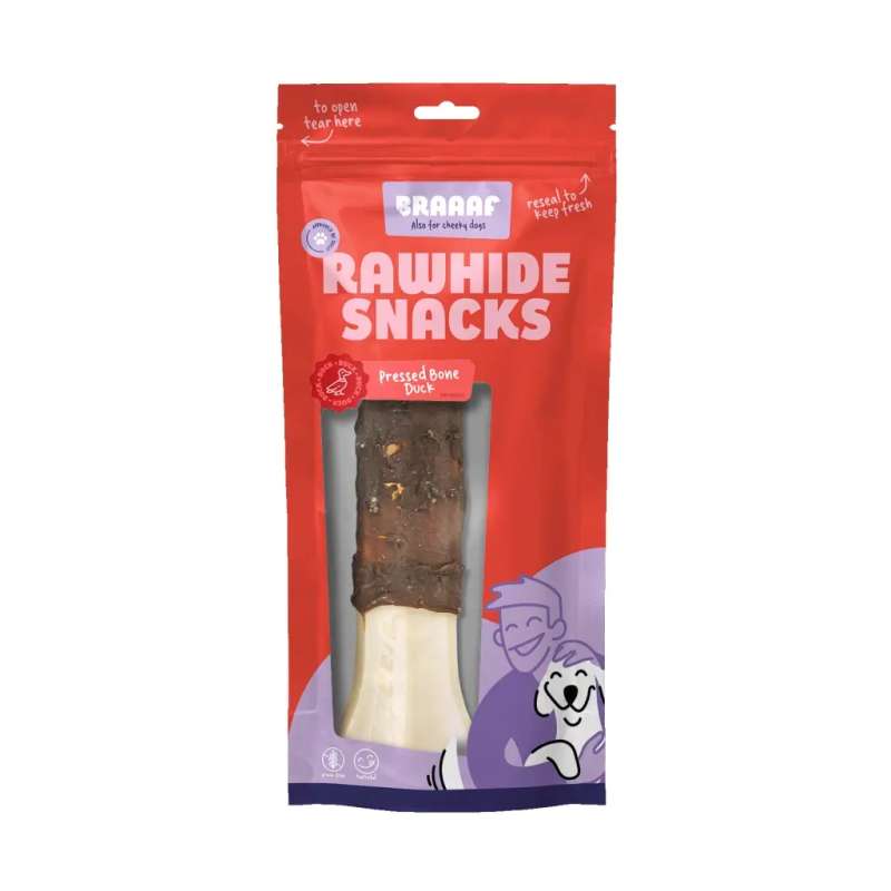 Braaaf rawhide hondensnack geperst been eend 20 cm