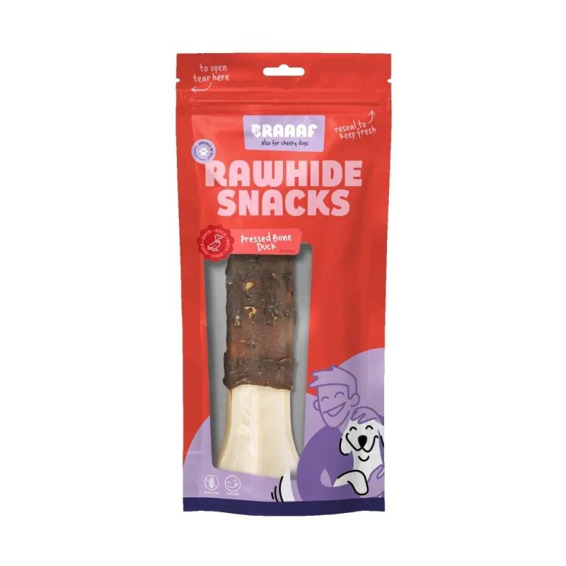 Braaaf rawhide hondensnack geperst been eend 20 cm