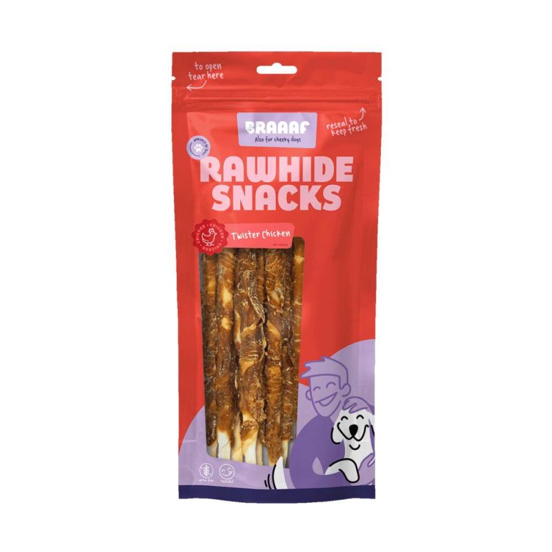 Braaaf rawhide hondensnack twister kip 25 cm 8 stuks