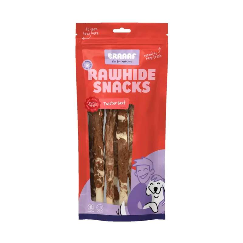 Braaaf rawhide hondensnack twister rund en vis 21 cm 6 stuks