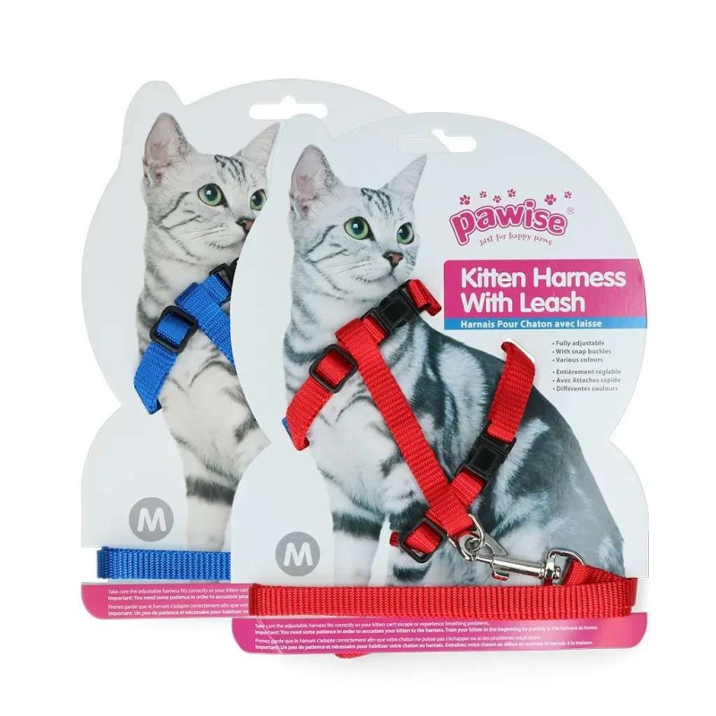 Pawise katten tuigje met riem rood/blauw M