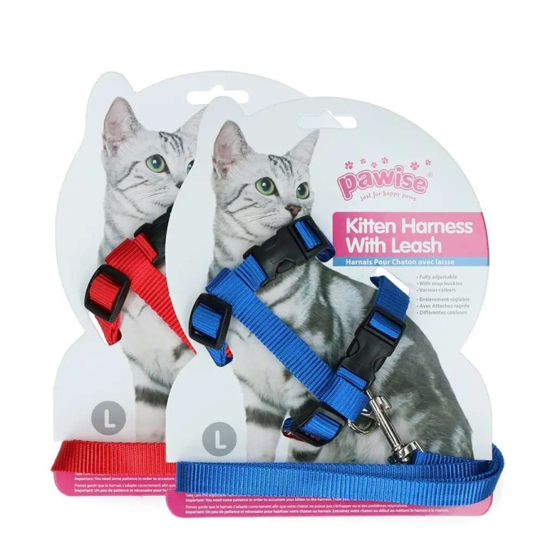 Pawise katten tuigje met riem rood/blauw L
