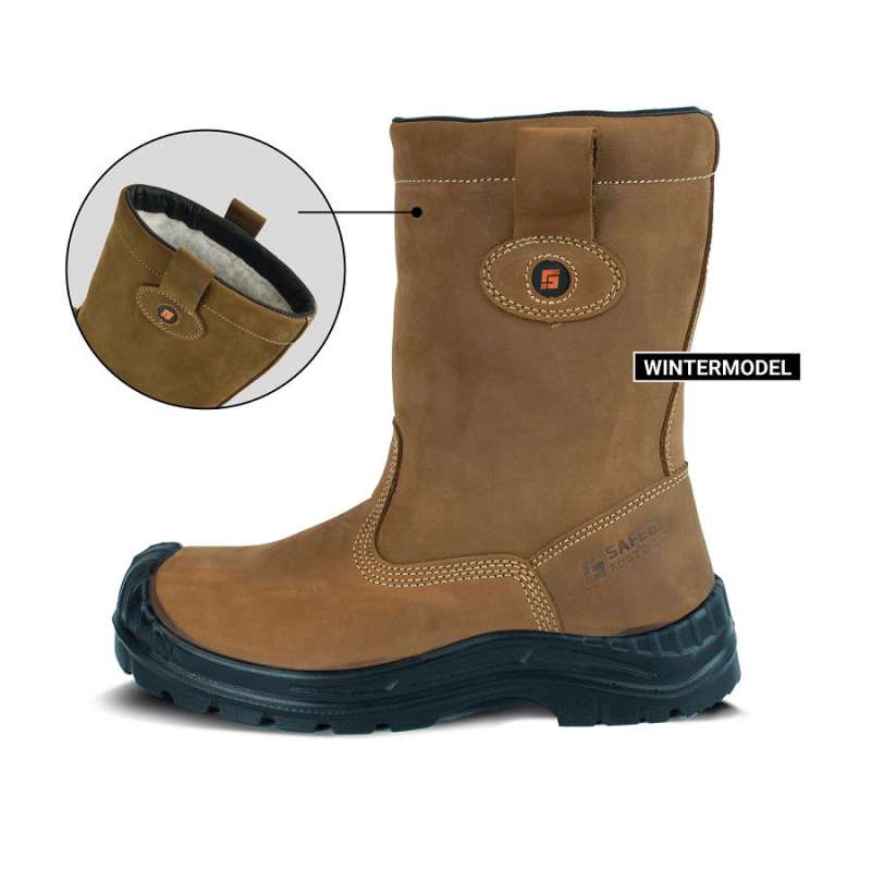 Gevoerde lederen werklaars Safeet Lucca bruin S3