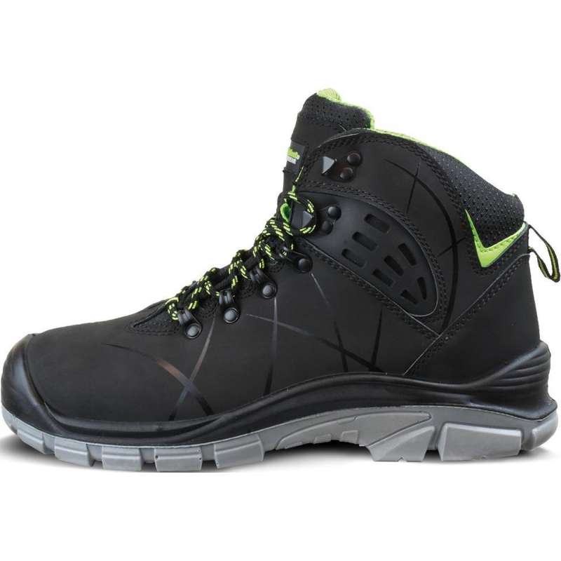 Hoge lederen werkschoen Larvik zwart/groen S3